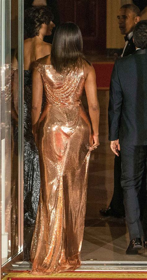 michelle obama dinner dress versace|michelle Obama rose gold dress.